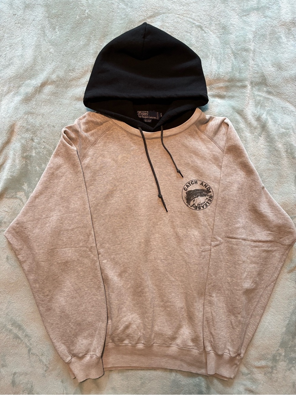 Polo by Ralph Lauren Two-Tone Gray Pullover Hoodie with Black Hood